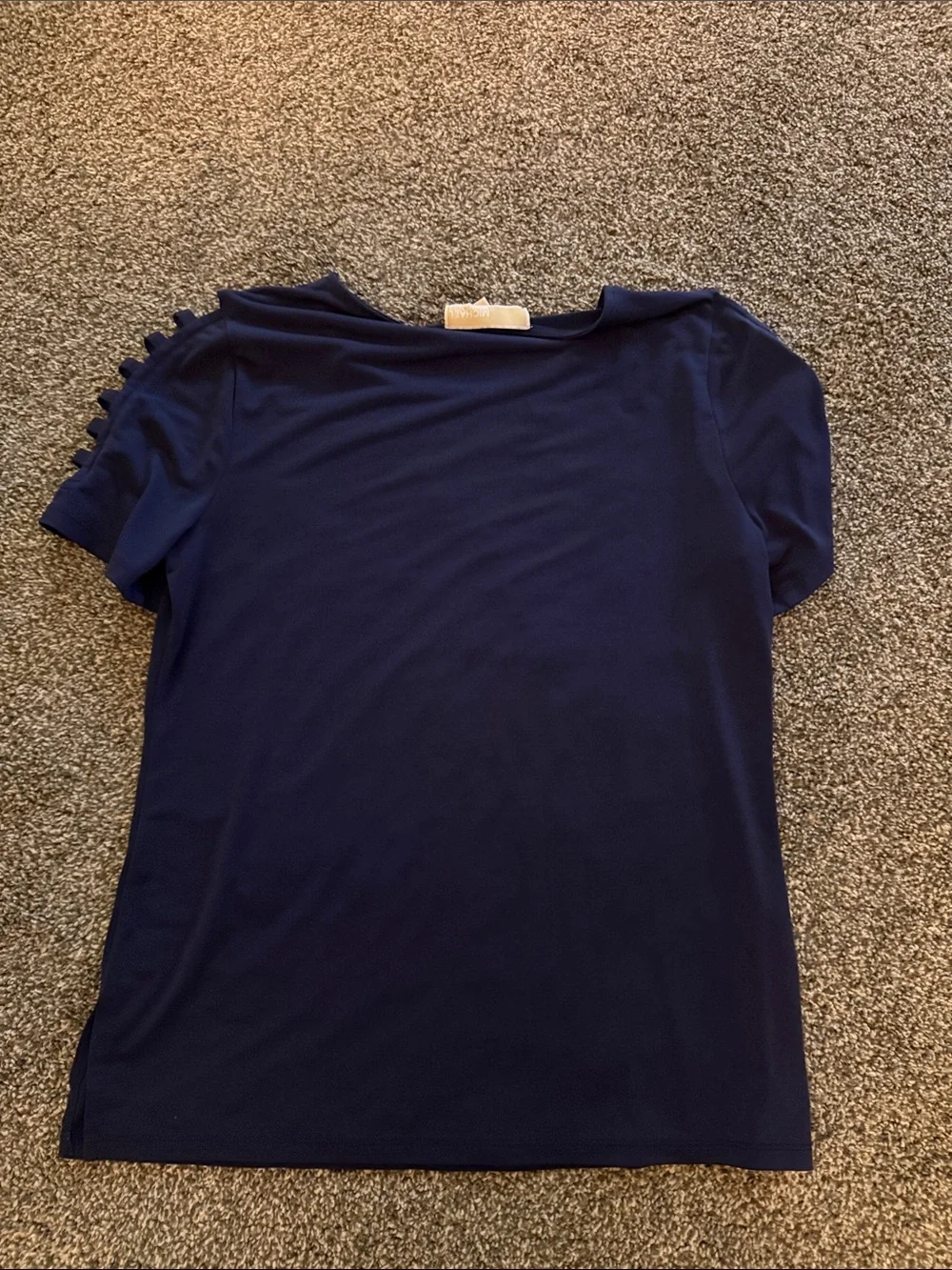 Michael Kors Navy Short Sleeve Top with Ladder Shoulder Cutouts